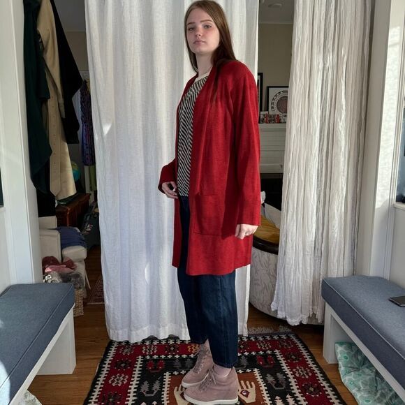 Eileen Fisher Long Red Cardigan Sweater - Picture 4 of 8